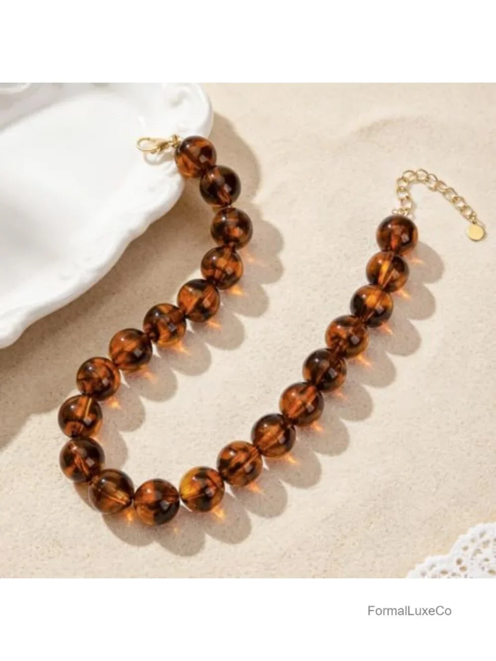 Chunky Beaded Collar Necklace - Large Round Resin Boho Choker Statement Jewelry
